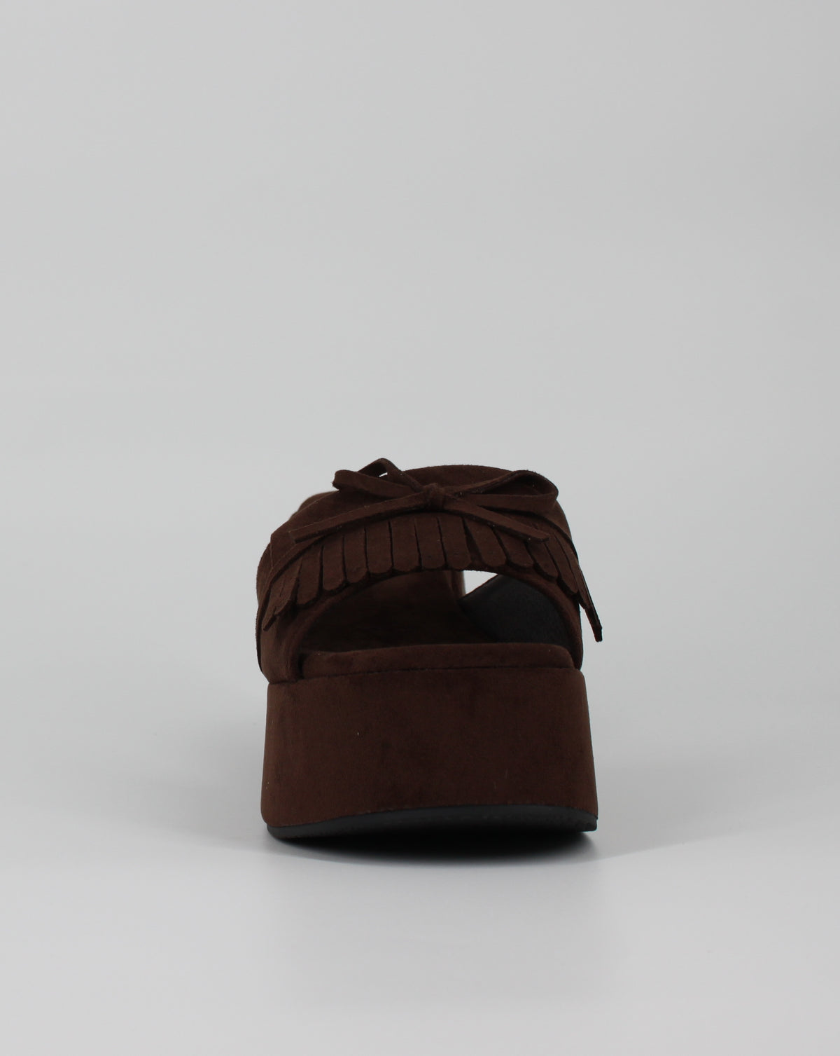 Sabot Platform Scamosciato con Frange e Fiocco – Marrone Caffè