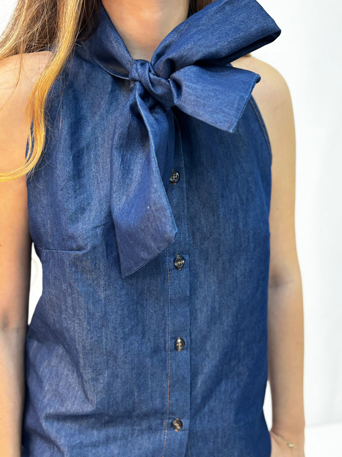 Camicia in Denim con Maxi Fiocco - Blue