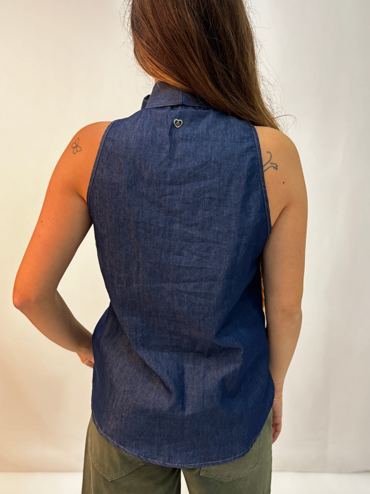 Camicia in Denim con Maxi Fiocco - Blue