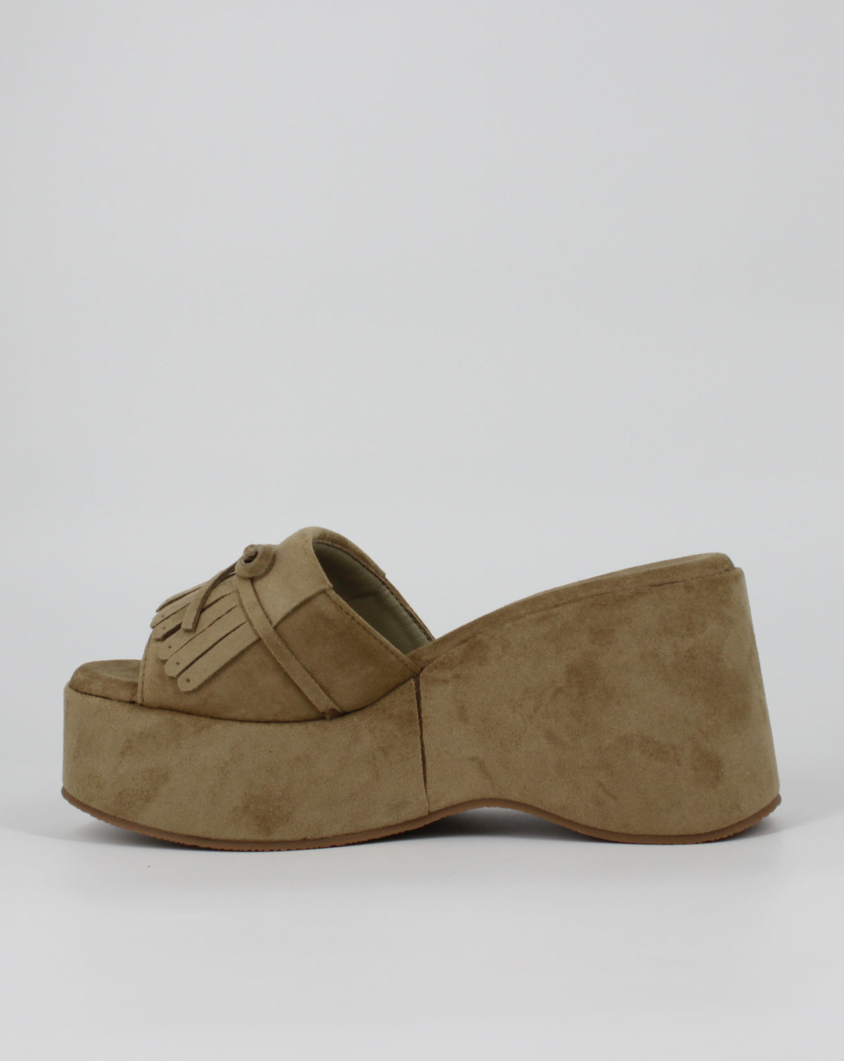 Sabot Platform Scamosciato con Frange e Fiocco – Verde