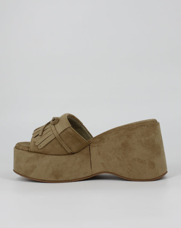 Sabot Platform Scamosciato con Frange e Fiocco – Verde