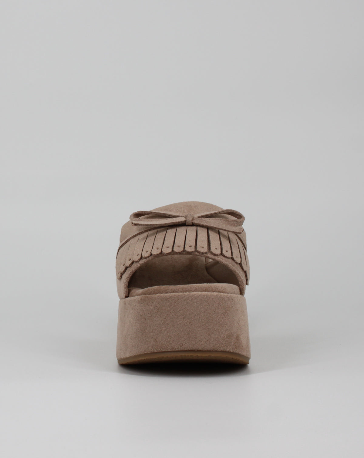 Sabot Platform Scamosciato con Frange e Fiocco – Beige