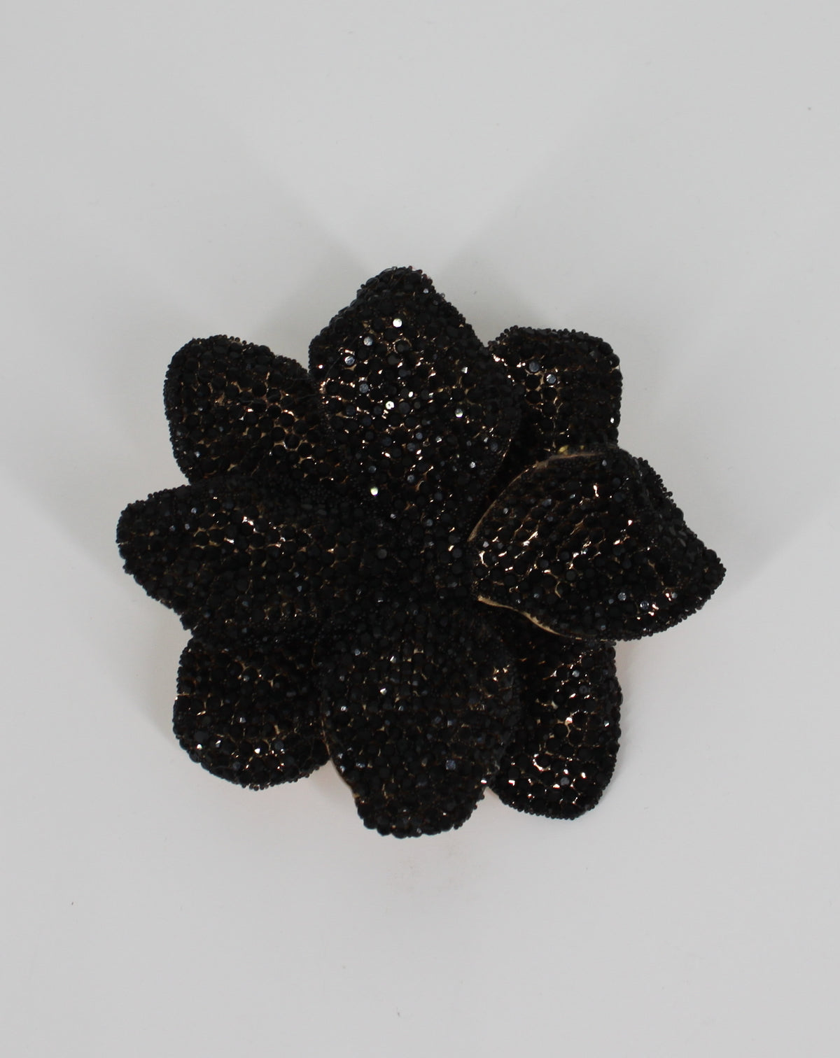 Spilla e Clip Gioiello a Fiore con Strass Neri