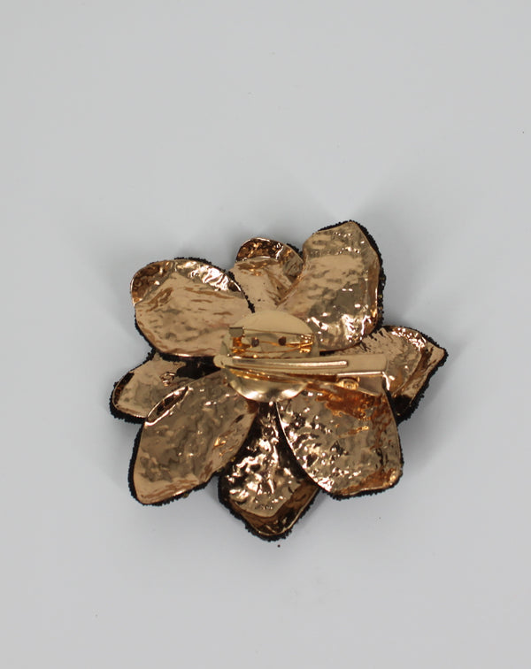 Spilla e Clip Gioiello a Fiore con Strass Neri