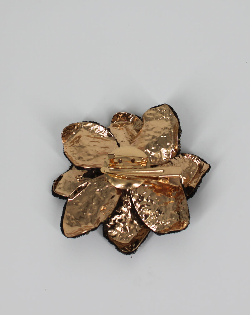 Spilla e Clip Gioiello a Fiore con Strass Neri