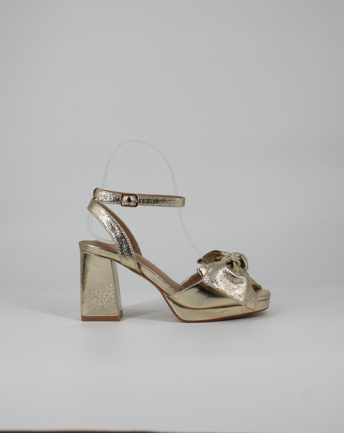 Sandalo Platform in Ecopelle Metallizzata con Maxi Fiocco – Oro