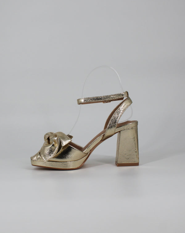 Sandalo Platform in Ecopelle Metallizzata con Maxi Fiocco – Oro