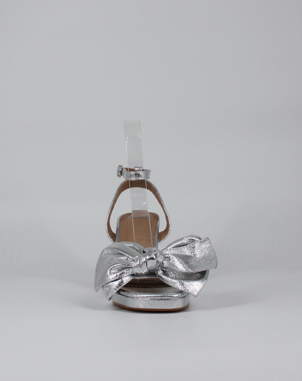Sandalo Platform in Ecopelle Metallizzata con Maxi Fiocco – Argento