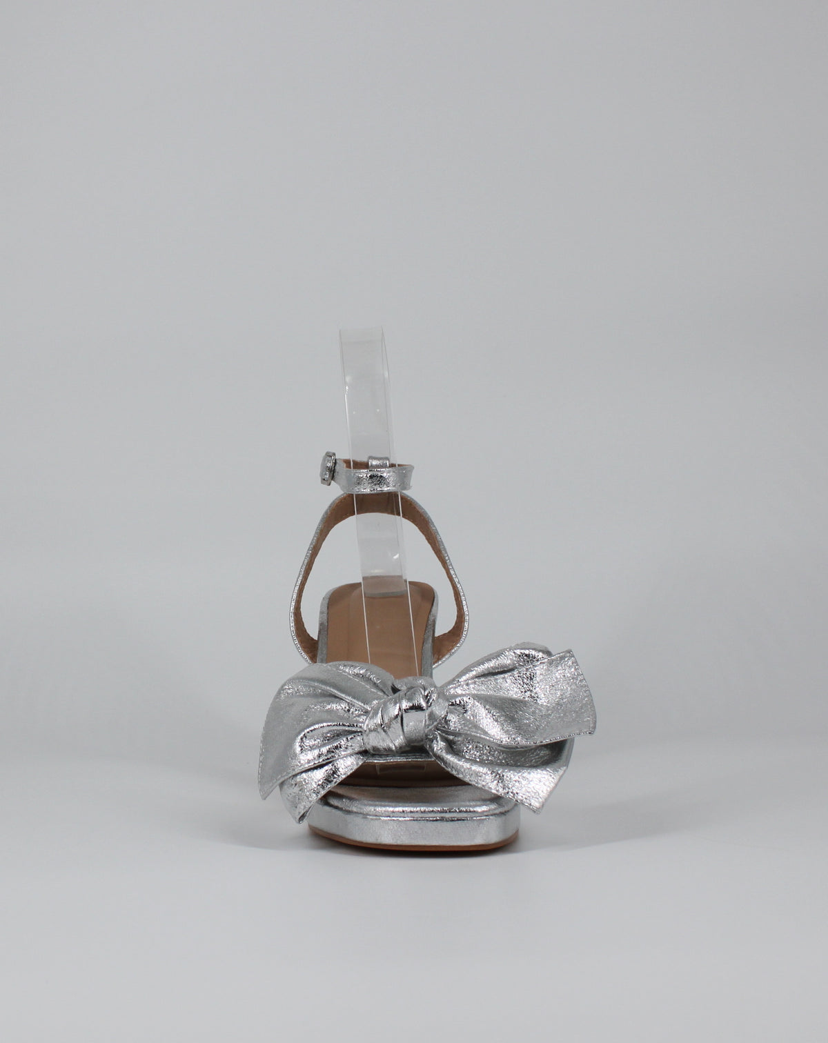 Sandalo Platform in Ecopelle Metallizzata con Maxi Fiocco – Argento