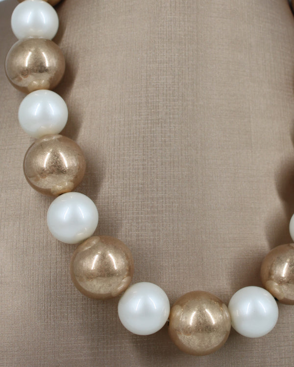 Collana Girocollo a Sfere - Oro e Bianco Perla