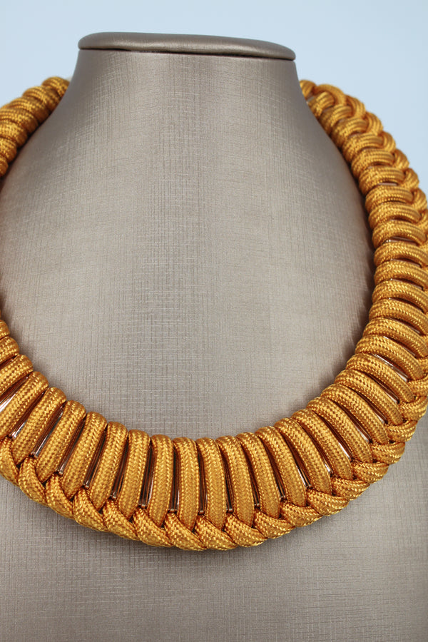 Collana Choker Artigianale in Corda Intrecciata - Giallo