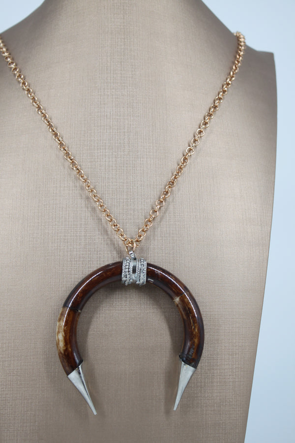 Collana Lunga con Pendente Corno Mezzaluna - Marrone