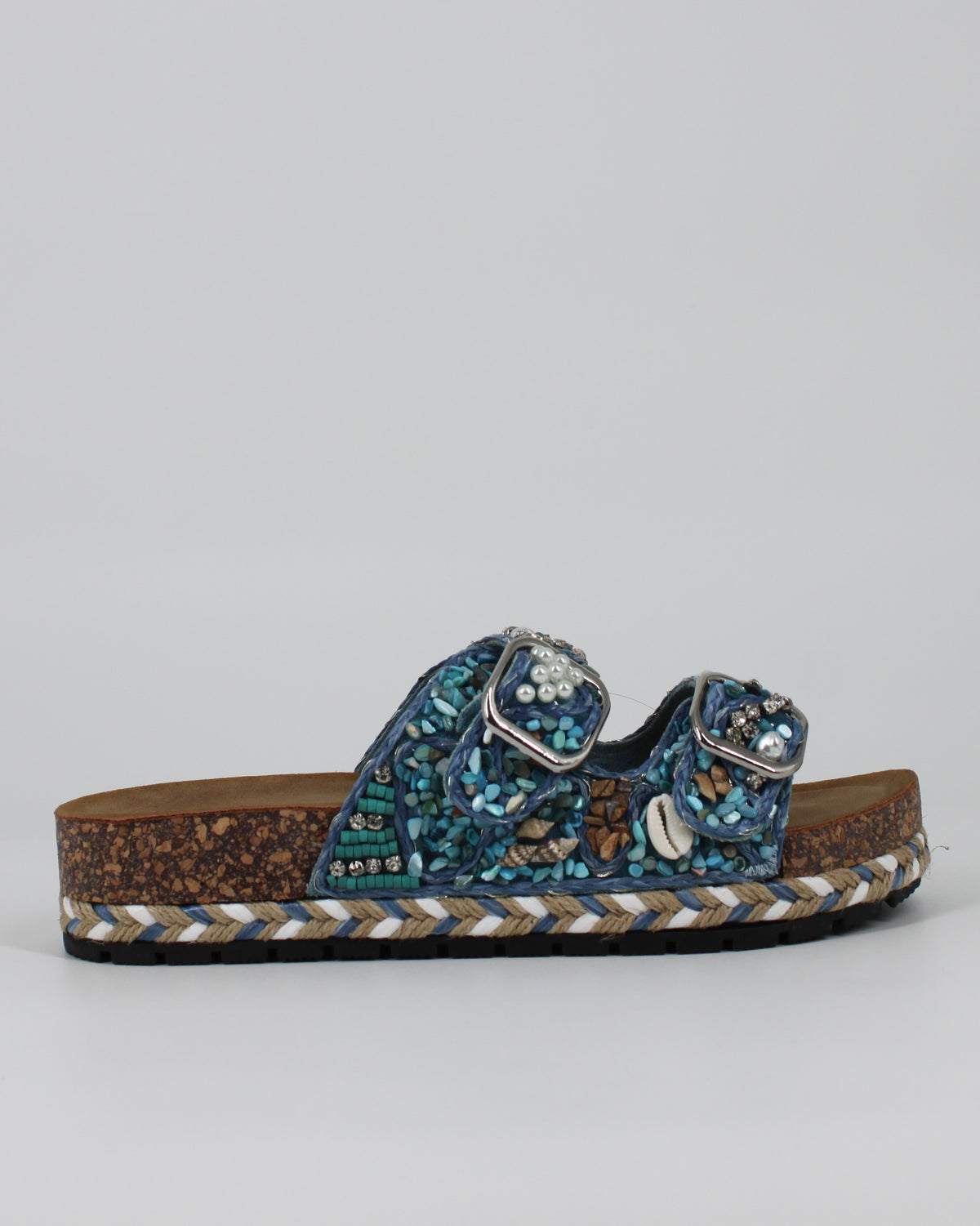 Sandalo Doppia Fascia Gold&Gold con Conchiglie e Perline - Blu
