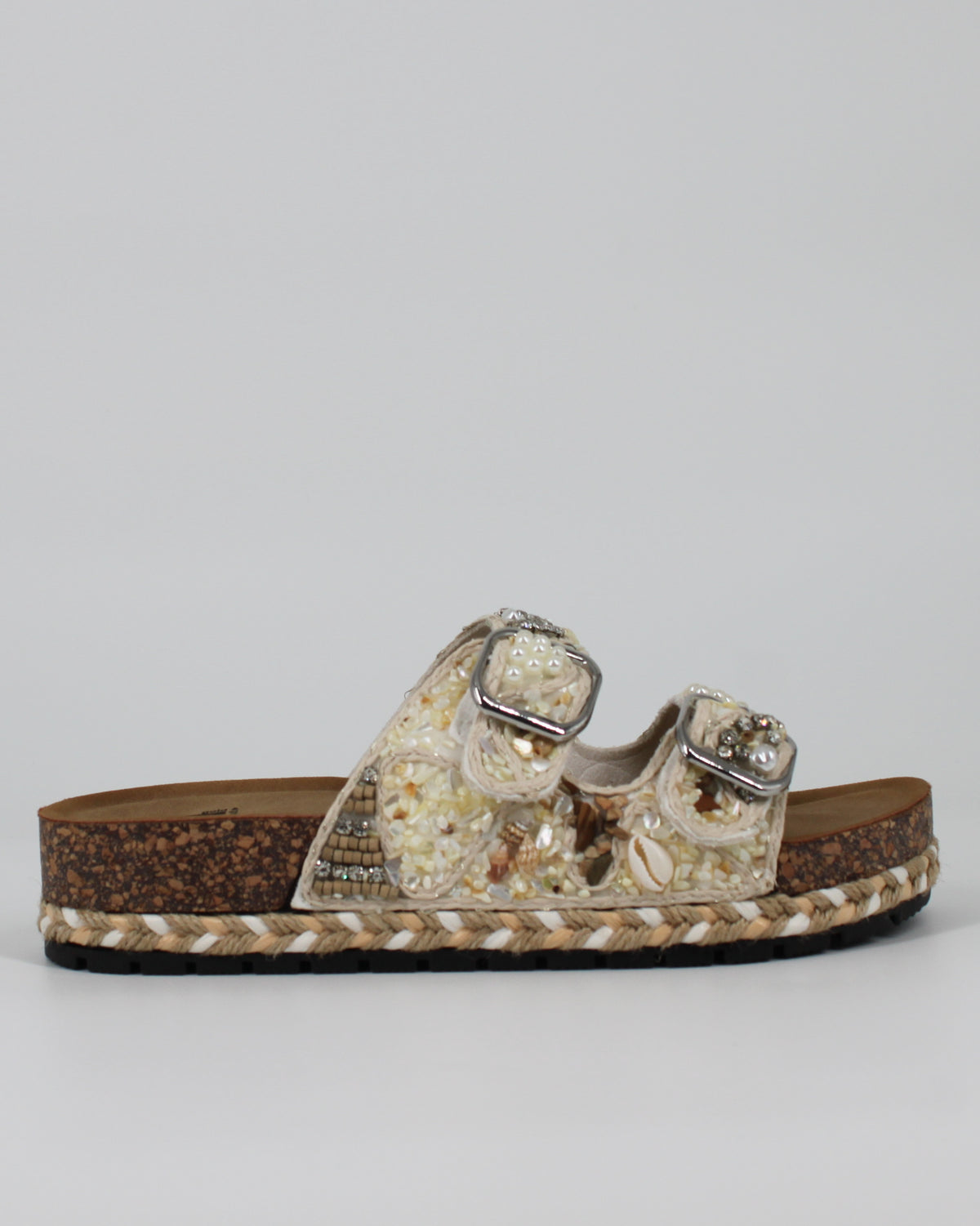Sandalo Doppia Fascia Gold&Gold con Conchiglie e Perline - Beige