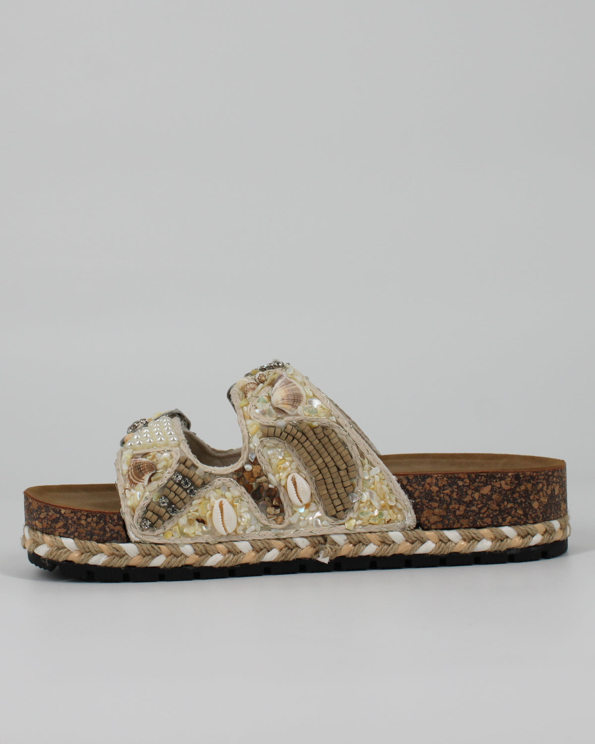 Sandalo Doppia Fascia Gold&Gold con Conchiglie e Perline - Beige