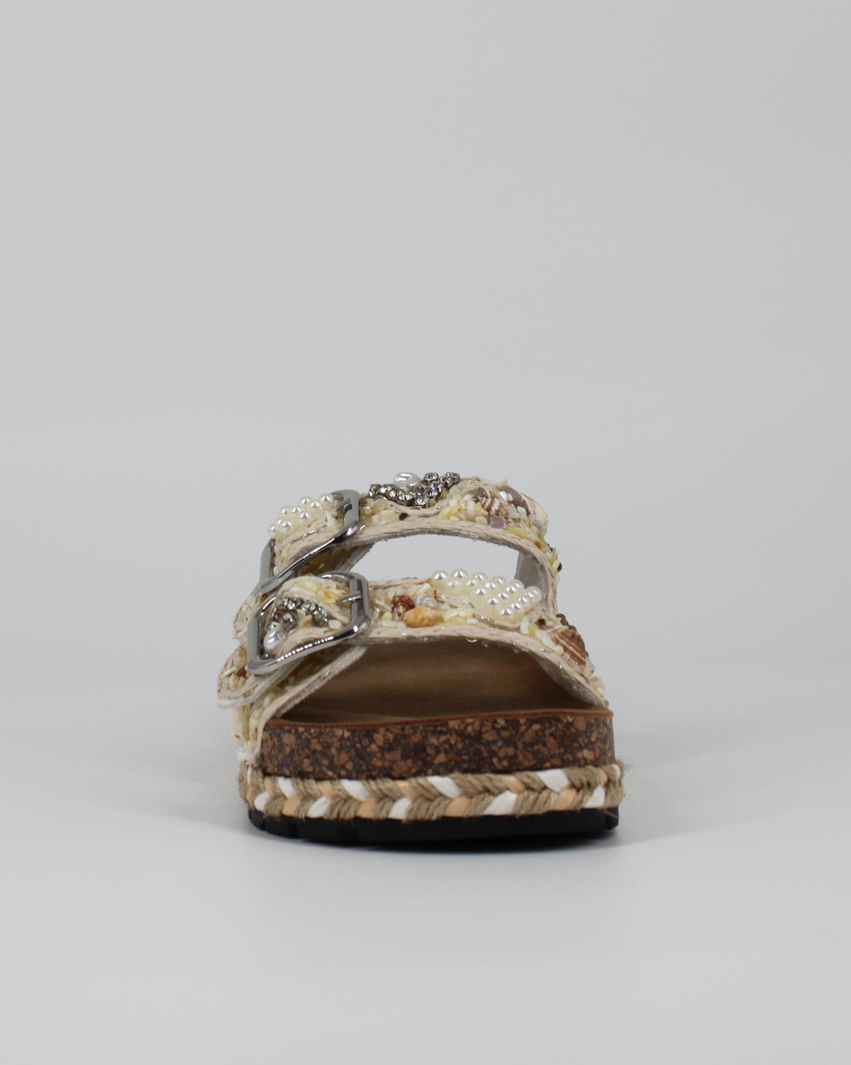 Sandalo Doppia Fascia Gold&Gold con Conchiglie e Perline - Beige