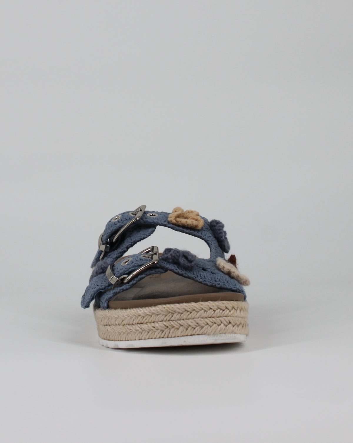 Sandalo Ciabattina a Fasce in Crochet con Zeppa in Corda - Azzurro