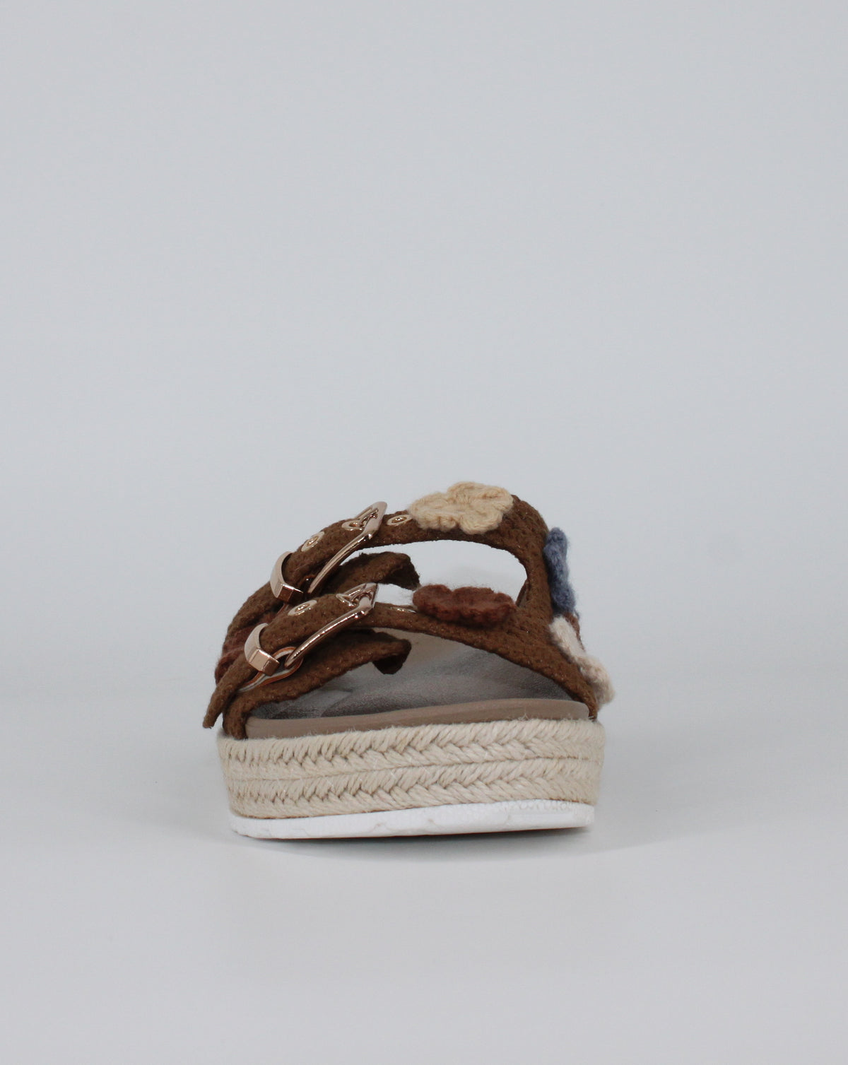 Sandalo Ciabattina a Fasce in Crochet con Zeppa in Corda - Camel