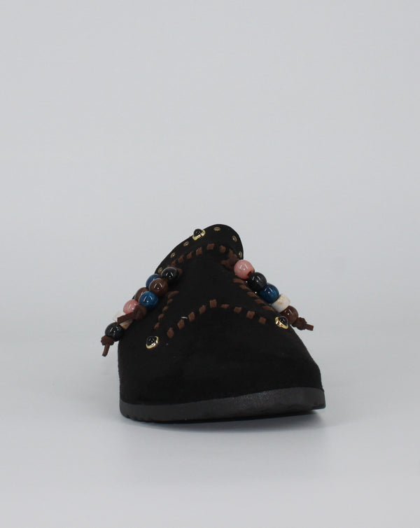 Sabot Flat in Suede con Dettagli Boho-Chic - Nero