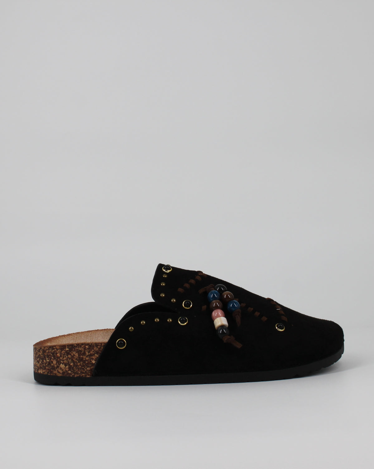 Sabot Flat in Suede con Dettagli Boho-Chic - Nero
