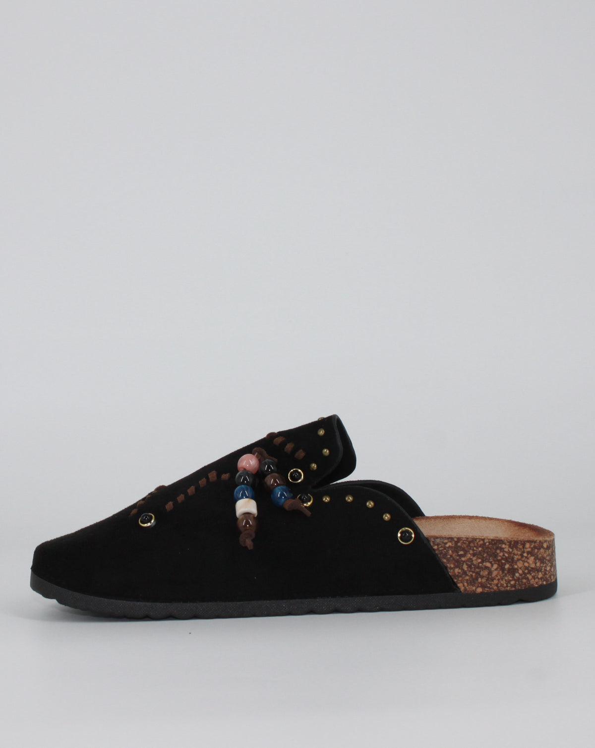 Sabot Flat in Suede con Dettagli Boho-Chic - Nero