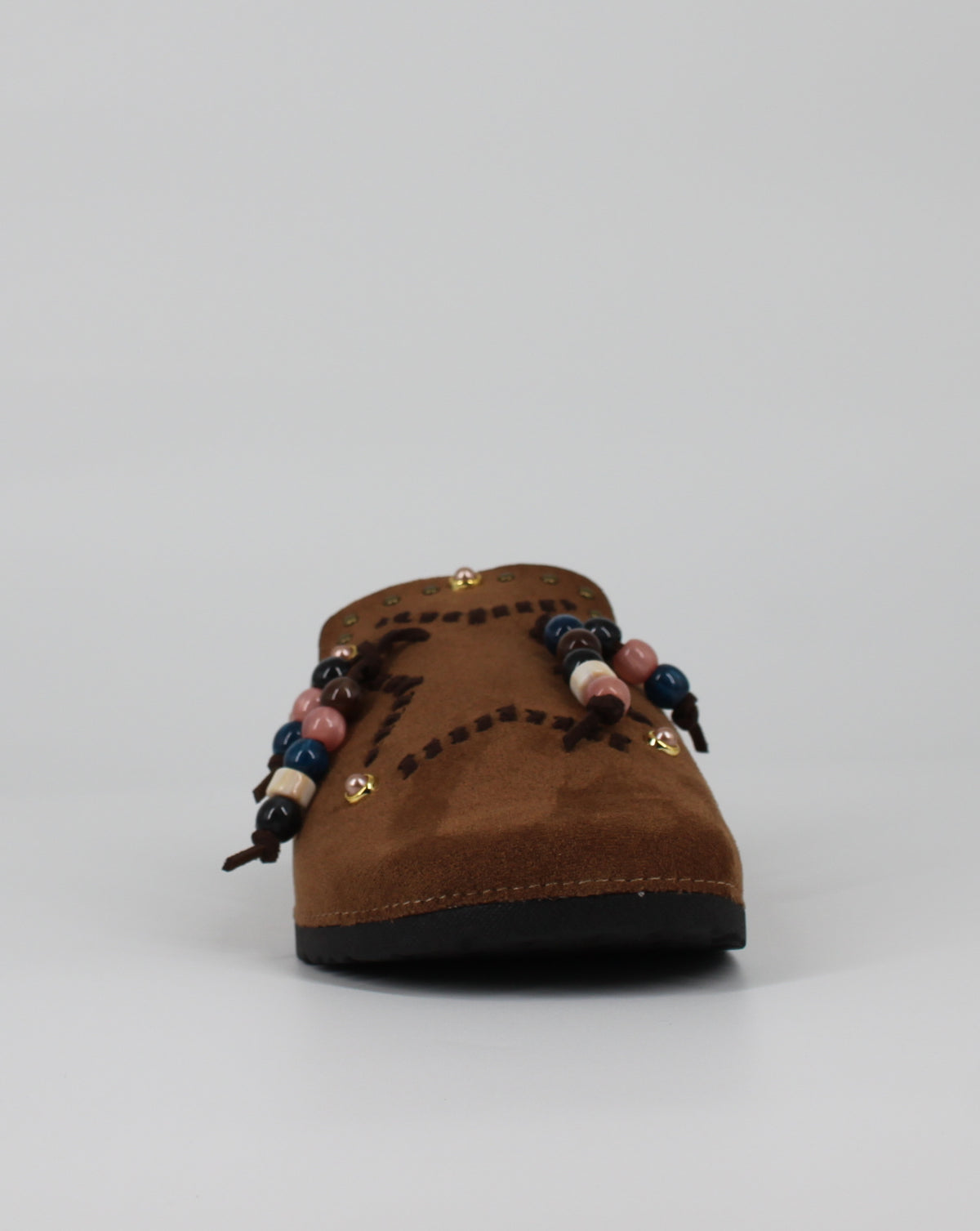 Sabot Flat in Suede con Dettagli Boho-Chic - Camel