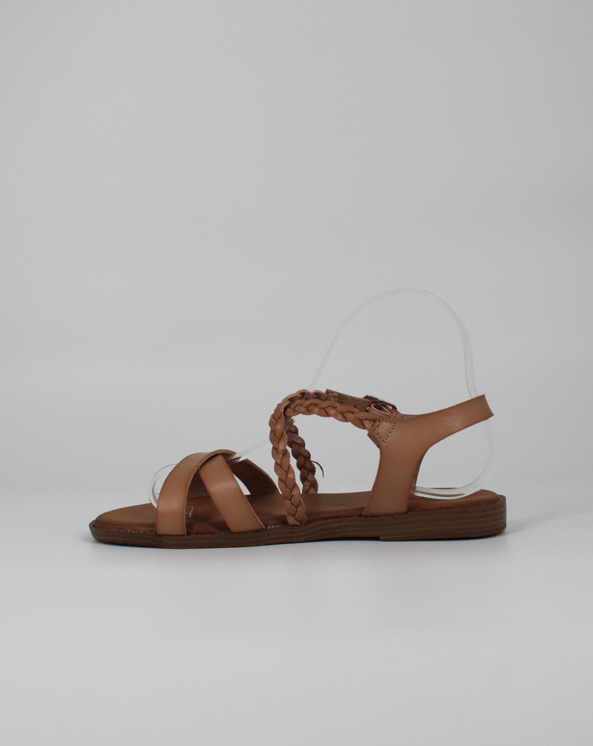 Sandalo Basso in ecopelle con Listini Intrecciati – Khaki