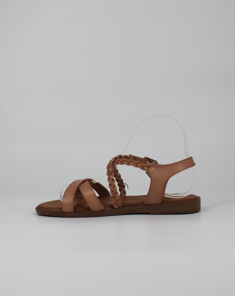 Sandalo Basso in ecopelle con Listini Intrecciati – Khaki