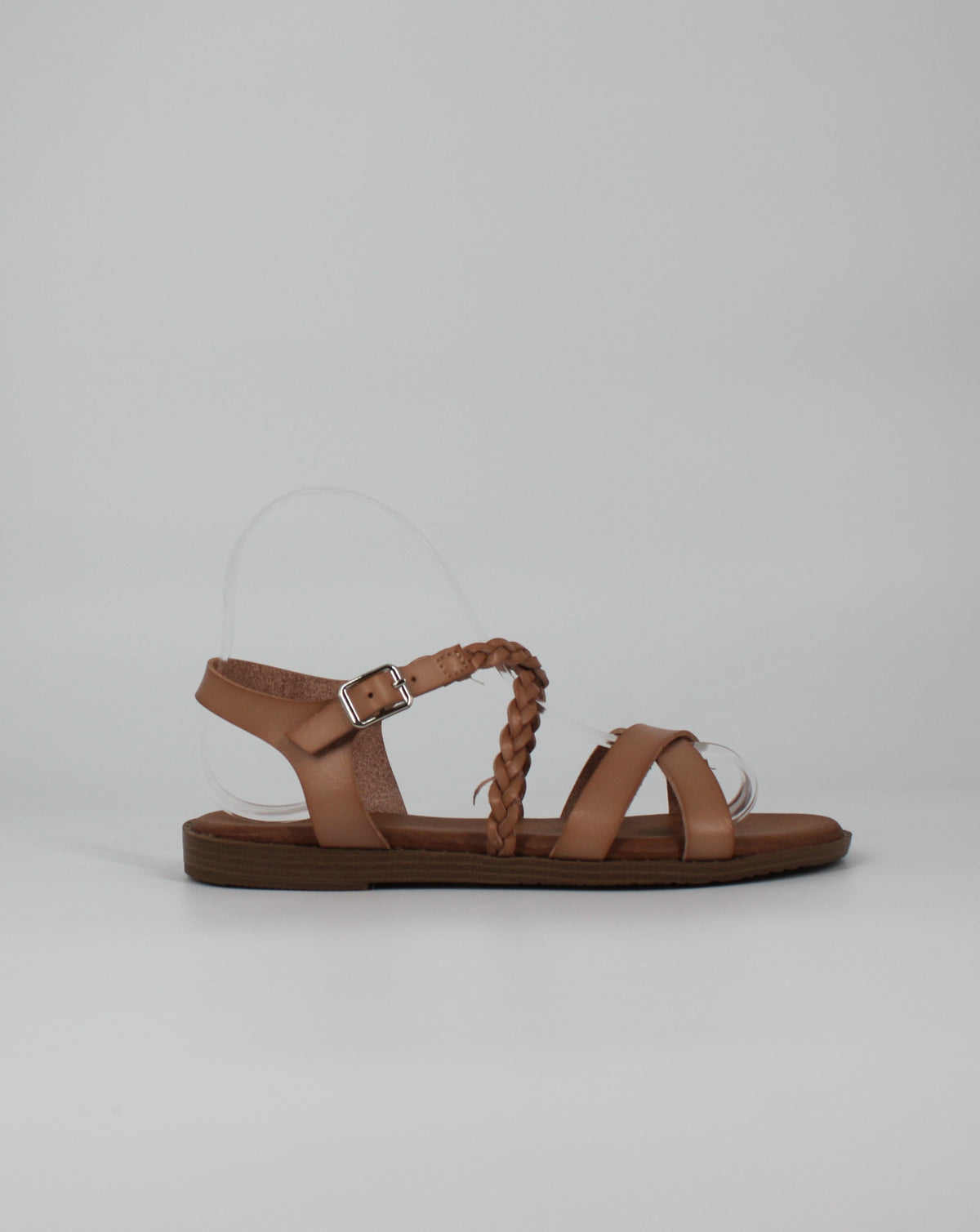 Sandalo Basso in ecopelle con Listini Intrecciati – Khaki