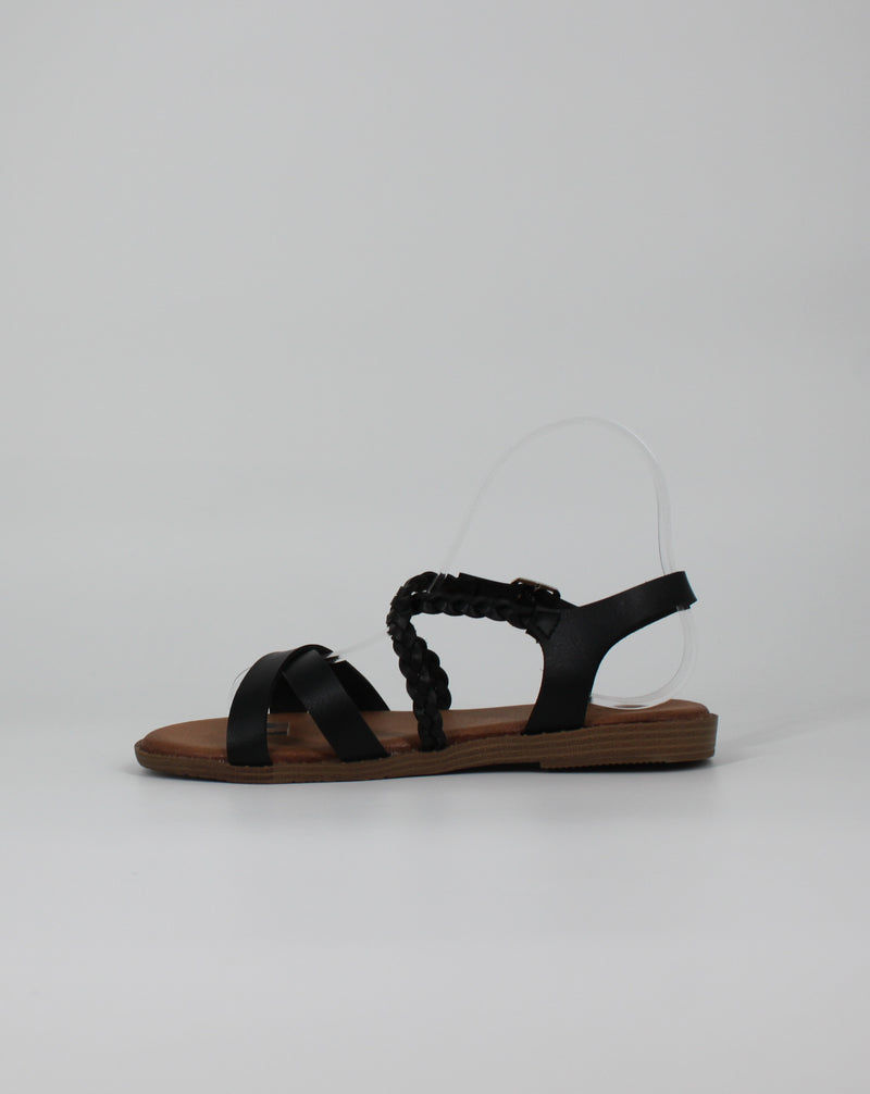 Sandalo Basso in ecopelle con Listini Intrecciati – Nero