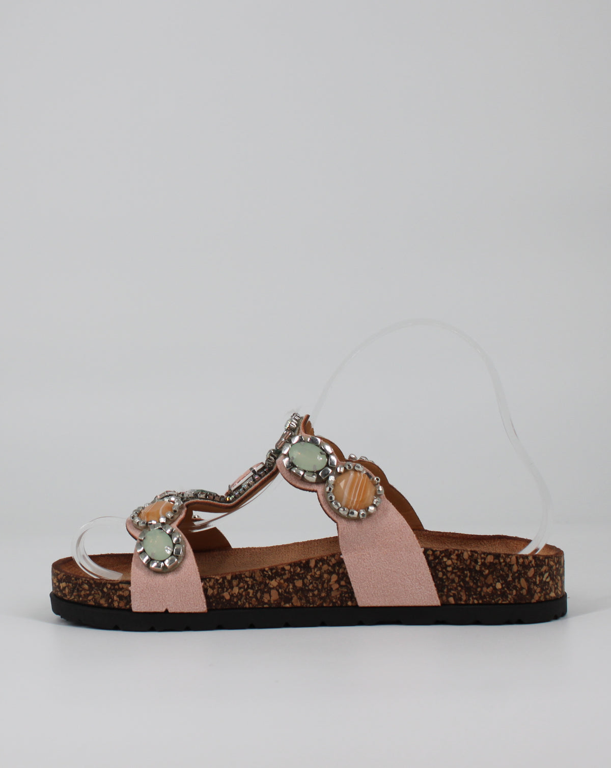 Sandali con Pietre Gioiello e Suola in Sughero - Rosa Cipria