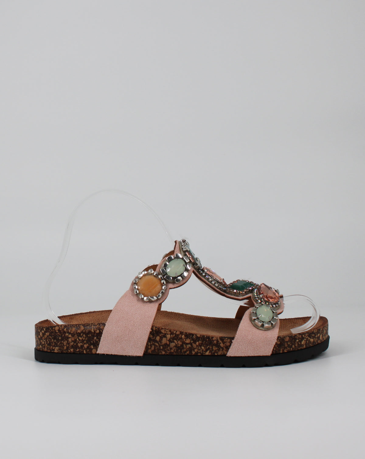 Sandali con Pietre Gioiello e Suola in Sughero - Rosa Cipria