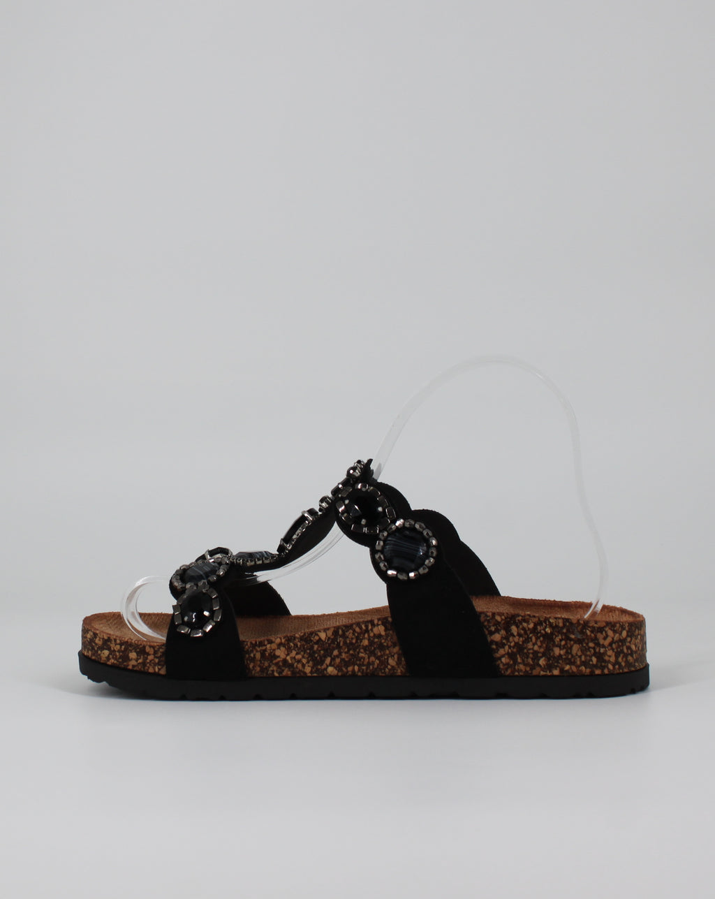 Sandali con Pietre Gioiello e Suola in Sughero - Nero