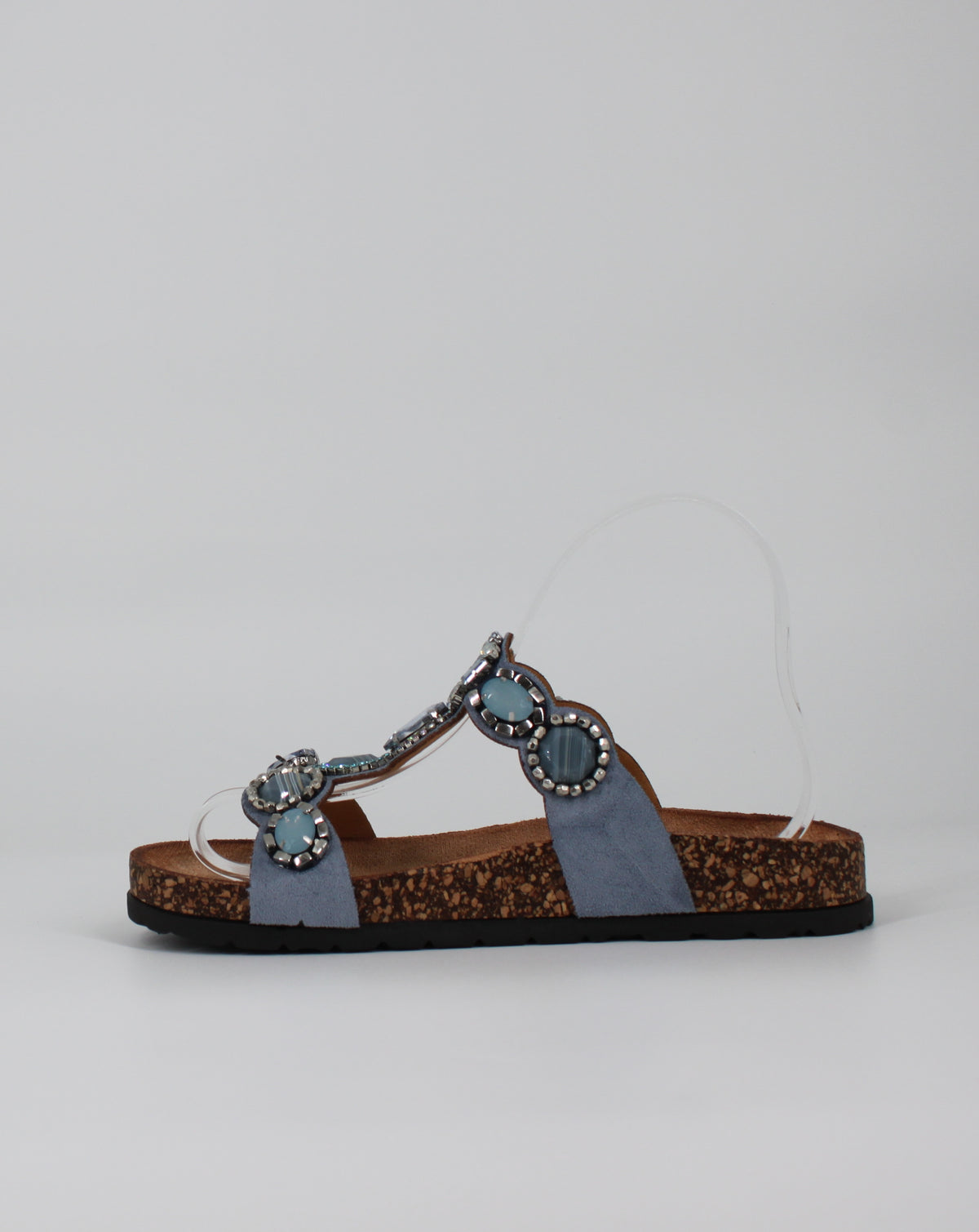 Sandali con Pietre Gioiello e Suola in Sughero - Blue