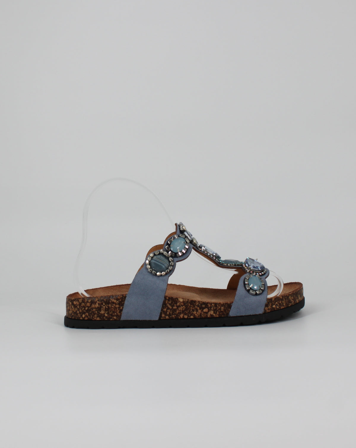 Sandali con Pietre Gioiello e Suola in Sughero - Blue
