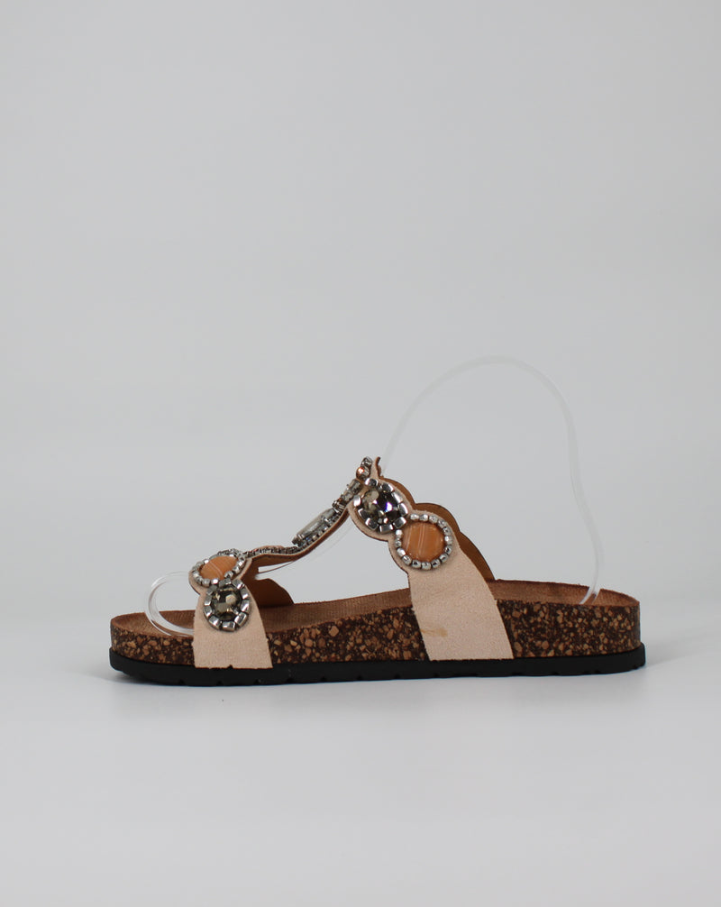 Sandali con Pietre Gioiello e Suola in Sughero - Beige