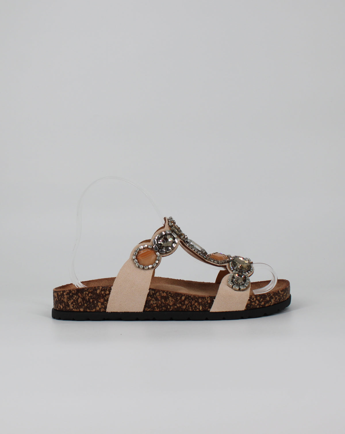 Sandali con Pietre Gioiello e Suola in Sughero - Beige
