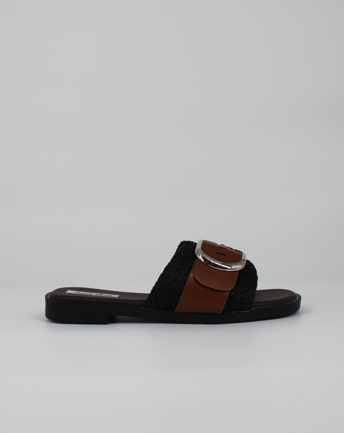 Ciabatta Slide in Tessuto Intrecciato con Fibbia – Marrone e Nero