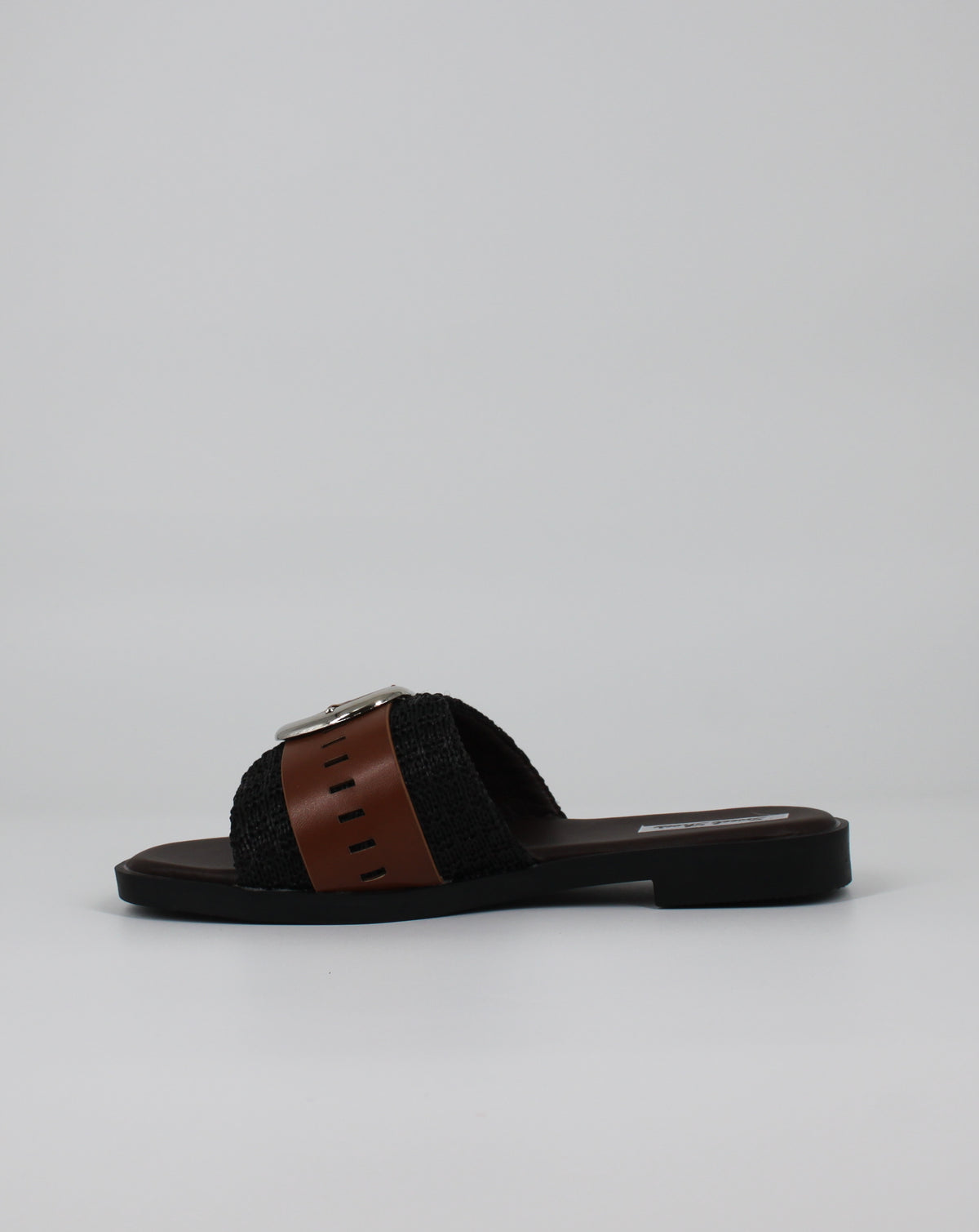 Ciabatta Slide in Tessuto Intrecciato con Fibbia – Marrone e Nero