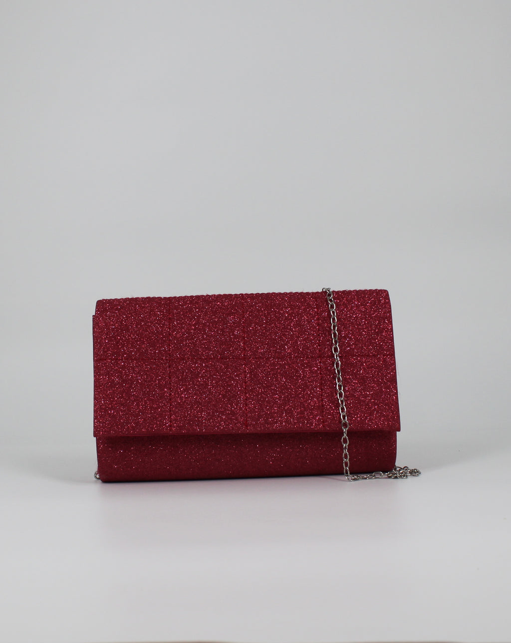 Borsa Clutch Glitterata con Tracolla a Catena - Fucsia