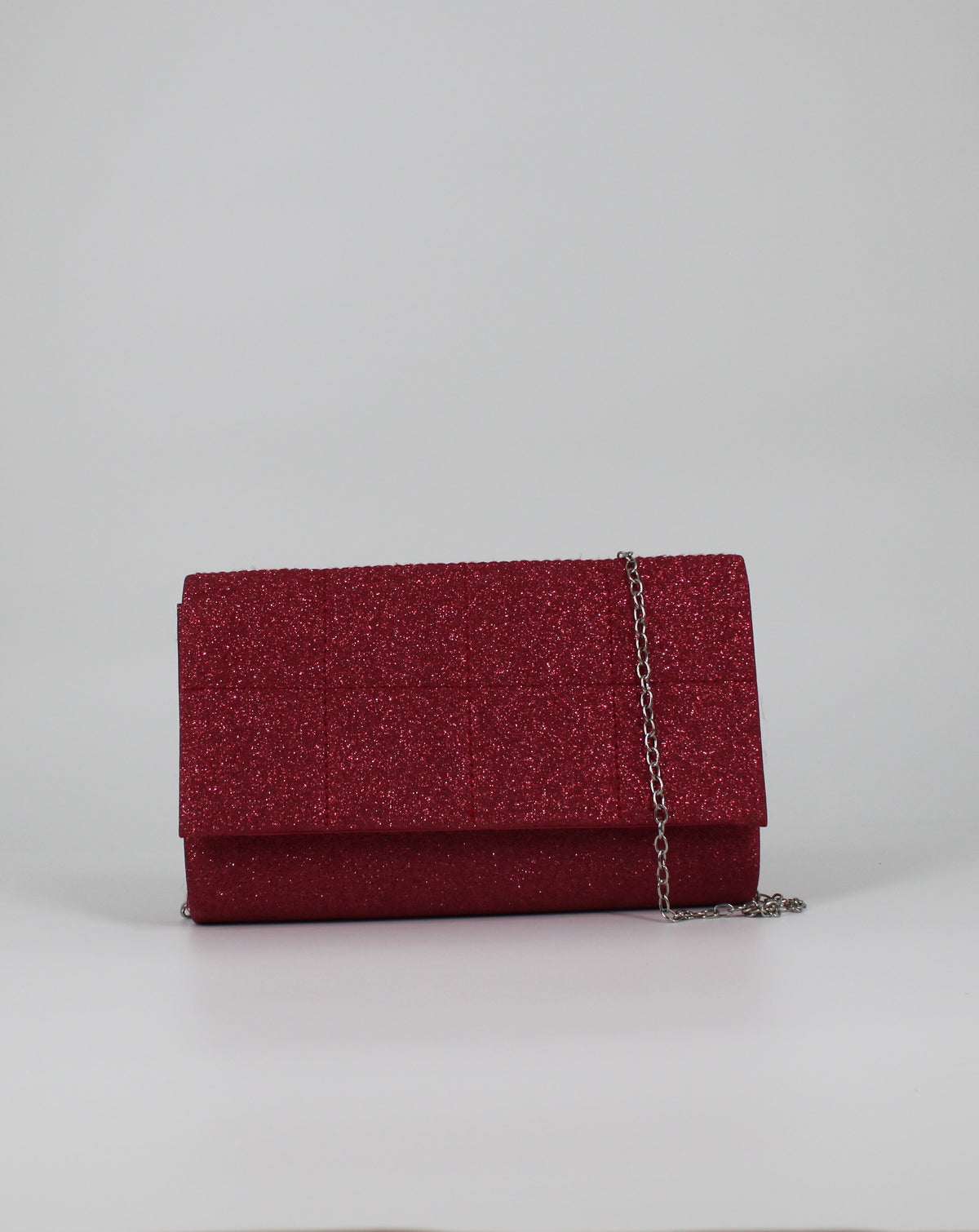 Borsa Clutch Glitterata con Tracolla a Catena - Fucsia