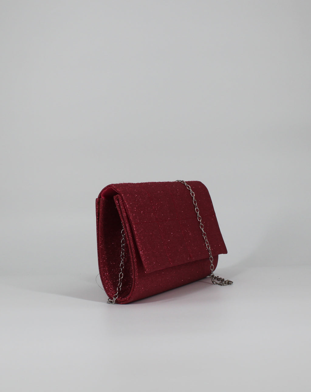Borsa Clutch Glitterata con Tracolla a Catena - Fucsia
