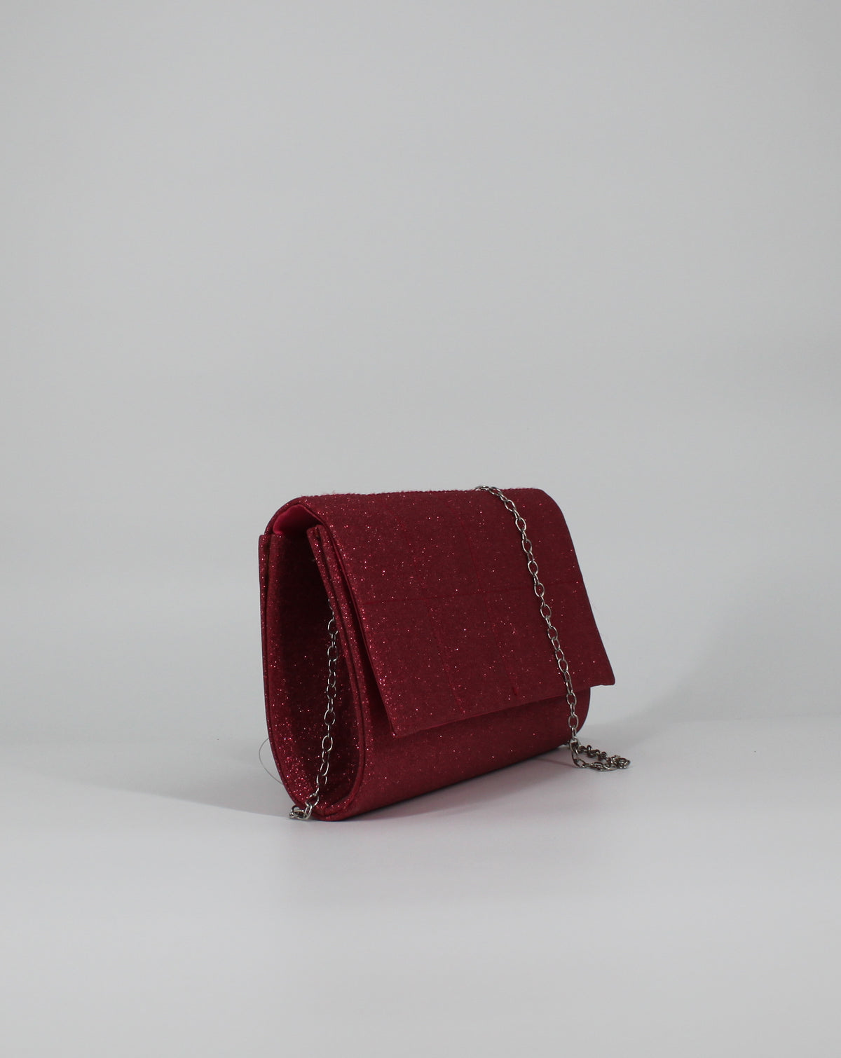 Borsa Clutch Glitterata con Tracolla a Catena - Fucsia