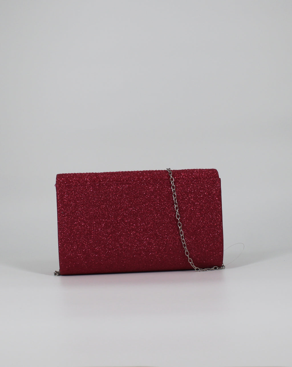 Borsa Clutch Glitterata con Tracolla a Catena - Fucsia