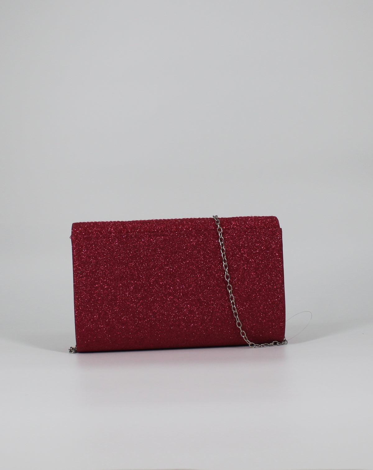 Borsa Clutch Glitterata con Tracolla a Catena - Fucsia