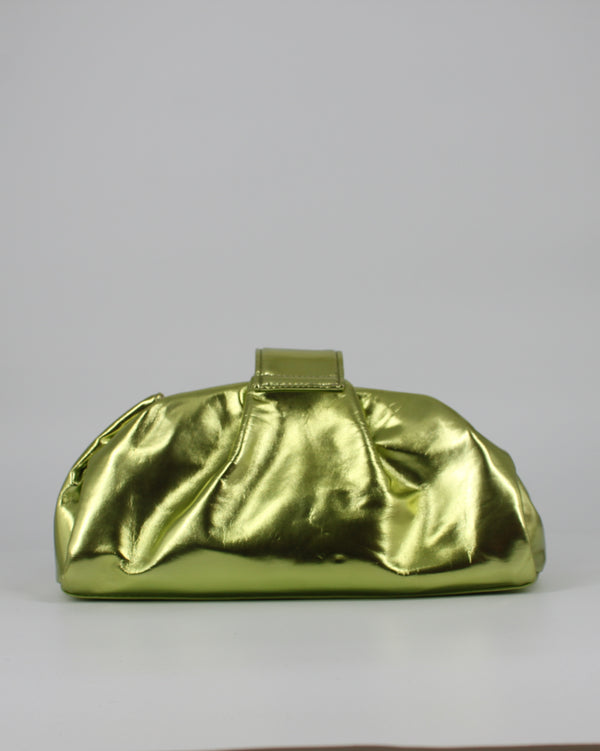 Pochette da Cerimonia con Applicazione Floreale -  Verde Lime Metallico