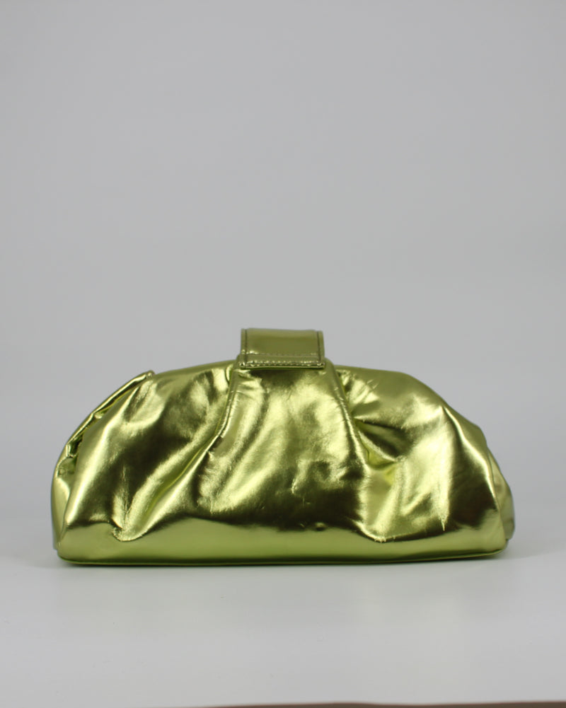 Pochette da Cerimonia con Applicazione Floreale -  Verde Lime Metallico
