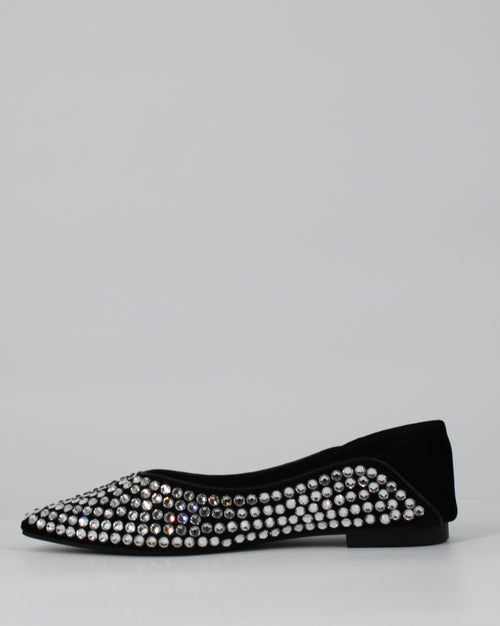 Ballerine  Scamosciate con Strass e Cristalli - nero