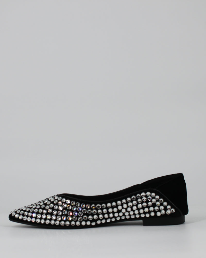 Ballerine  Scamosciate con Strass e Cristalli - nero