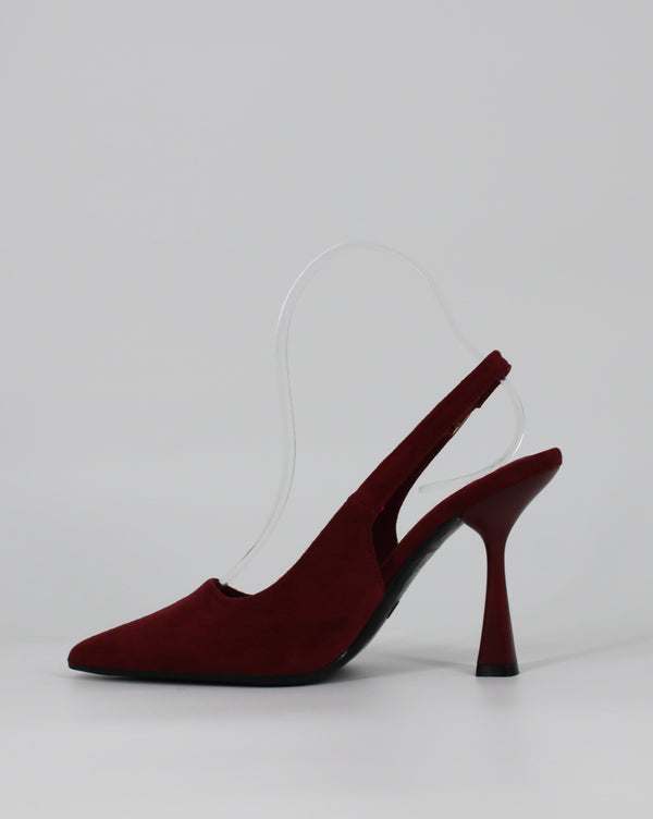 Scarpe con Tacco Aperte Dietro – Rosso Bordeaux Suede